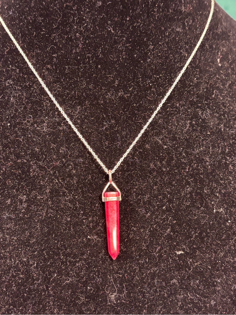 Sterling Silver Red Crystal Pendant Necklace.